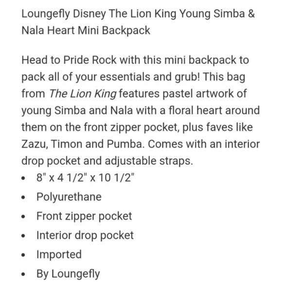 NWT Loungefly Disney The Lion King Young Simba & Nala Heart Mini Backpack main image 7